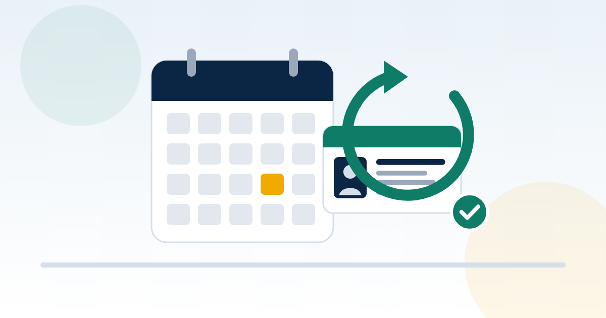 Calendar with a renew arrow over a license card for the driving license renewal Punjab guide