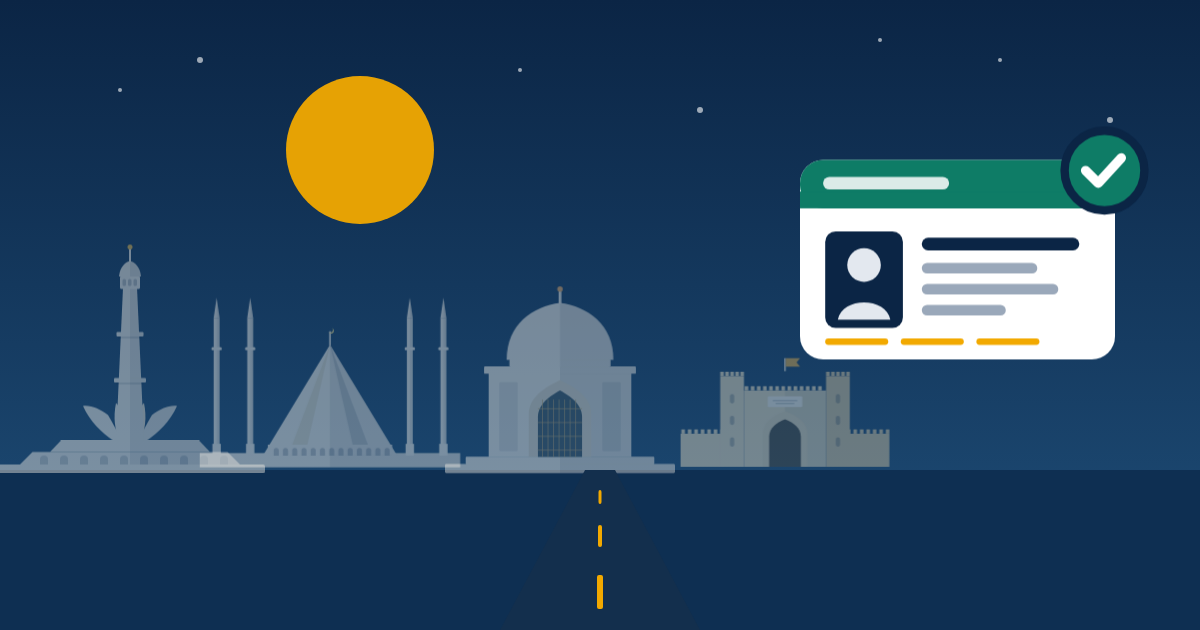 Pakistan landmarks skyline with a driving license card for the DLIMS guide